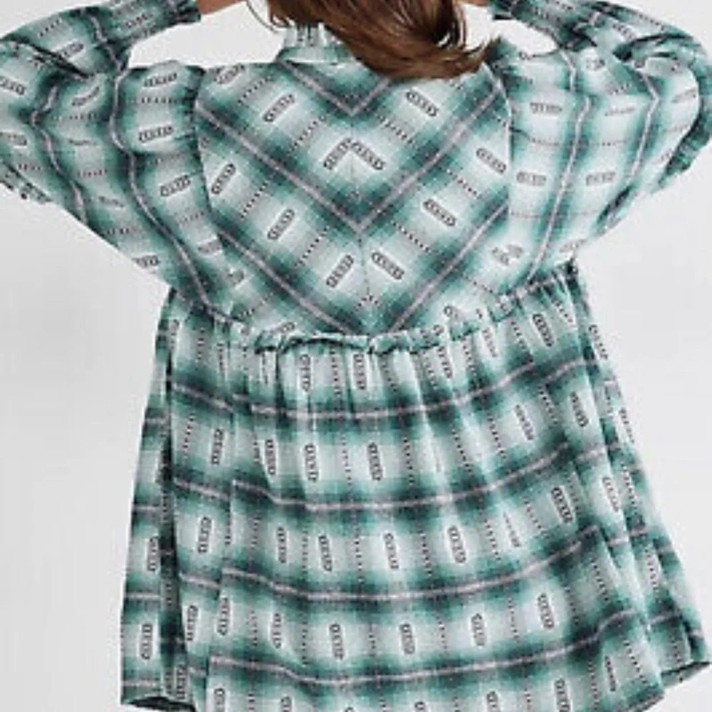 Free People Redwood Flannel Mini Dress Green - Picture 3 of 16